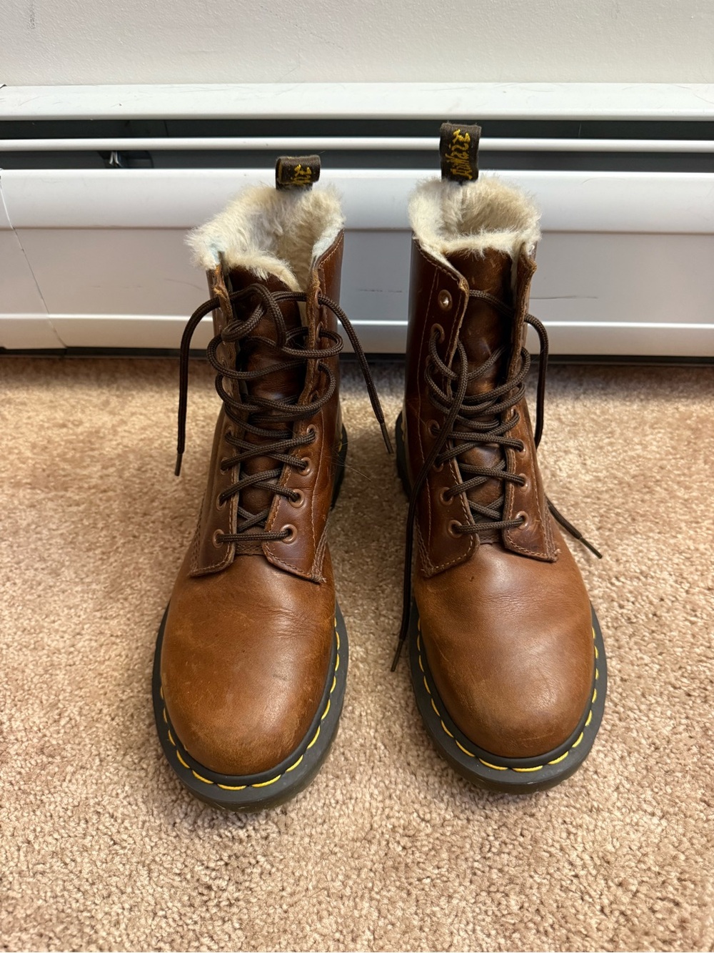 Dr. Martens Brown Leather Lace-Up Fur-Lined Combat Boots